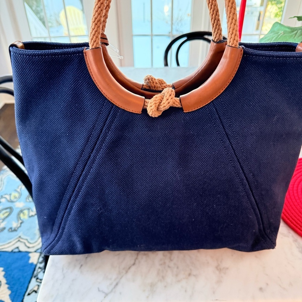 NWT Michael Kors Isla Ring Canvas Shoulder Tote Bag Admiral Blue - Picture 7 of 16